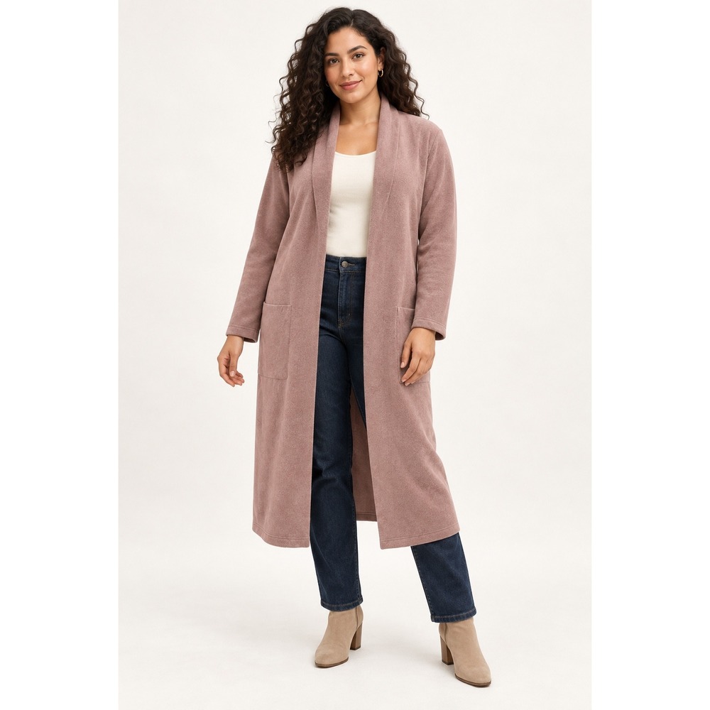 Maxsport Mauve Knit Duster Cardigan Long Sleeve Open Front Shawl Collar M